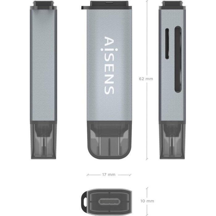 AISENS Lector de tarjetas ASCR-2C10-GR USB-C Gris